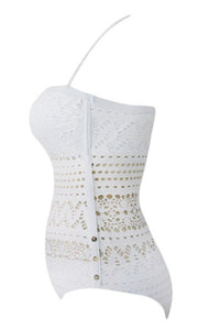 Sexy White Lace Halter Teddy Swimsuit