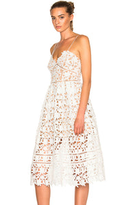 Sexy White Lace Hollow Out Nude Illusion Party Dress