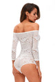Sexy White Lace Off Shoulder Long Sleeve Bodysuit