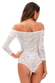 Sexy White Lace Off Shoulder Long Sleeve Bodysuit