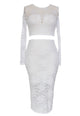 Sexy White Lace Overlay Long-sleeve Skirt Set