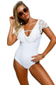 Sexy White Lace Ruffle Cap Sleeve One Piece Swimsuit