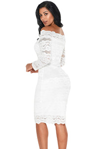 Sexy White Lace Scalloped Off Shoulder Midi Dress