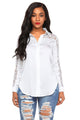 Sexy White Lace Splice Long Sleeve Button Down Shirt