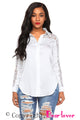 Sexy White Lace Splice Long Sleeve Button Down Shirt