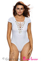 Sexy White Lace Up Cap Sleeves Bodysuit