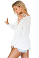 Sexy White Lace up Shoulder Loose Fit Sweater Top