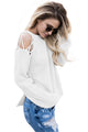 Sexy White Lace up Shoulder Sweater