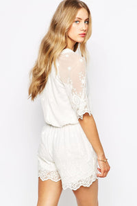 Sexy White Lacy Mesh Overlay Elegant Playsuit