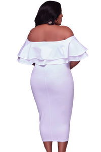 Sexy White Layered Ruffle Off Shoulder Curvaceous Dress