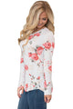 Sexy White Long Sleeve Floral Autumn Womens Top