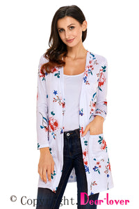 Sexy White Long Sleeve Floral Cardigan