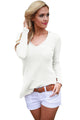 Sexy White Long Sleeve Knit Hooded Top