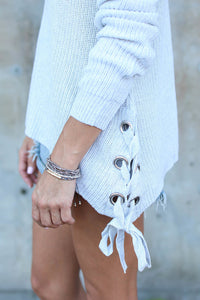 Sexy White Long Sleeve Lace up Sided Sweater
