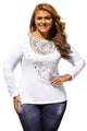 Sexy White Long Sleeves Plus Size Crochet Lace Top