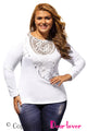 Sexy White Long Sleeves Plus Size Crochet Lace Top