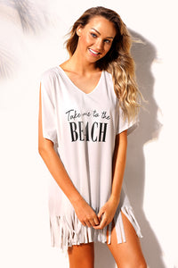 Sexy White Loose Fit Take me to the BEACH Cover up