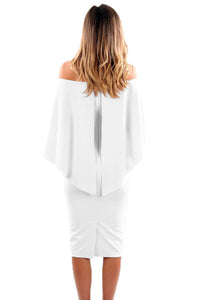 Sexy White Luxurious Off Shoulder Batwing Cape Midi Dress