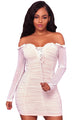 Sexy White Mesh Ruched Sexy Off Shoulder Mini Dress