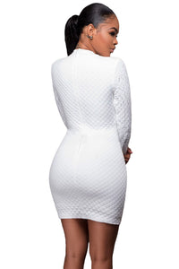 Sexy White Mini Jeweled Quilted Long Sleeves Dress