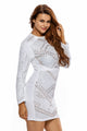 Sexy White Mini Jeweled Quilted Long Sleeves Dress