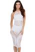 Sexy White Net-working Sheer Bodycon Midi Dress