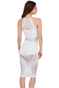 Sexy White Net-working Sheer Bodycon Midi Dress