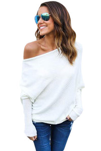 Sexy White Off Shoulder Bat Long Sleeves Loose Fit Sweater