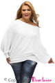 Sexy White Off Shoulder Bat Long Sleeves Loose Fit Sweater