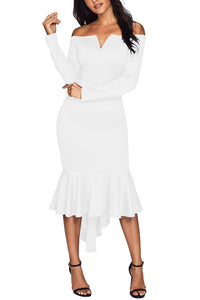 Sexy White Off Shoulder Long Sleeve Mermaid Dress