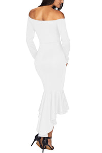 Sexy White Off Shoulder Long Sleeve Mermaid Dress