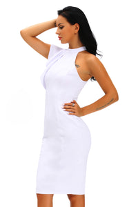 Sexy White One Shoulder Ruffle Sleeve Midi Dress