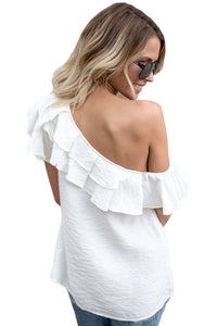 Sexy White One Sided Ruffle Top