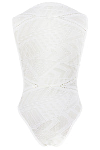 Sexy White Open Arm Crotchless Asymmetric Hollow-out Pattern Teddy