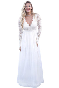 Sexy White Open Back Long Sleeve Crochet Maxi Party Dress