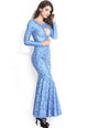 Sexy White Paisley Blue Mermaid Maxi Dress