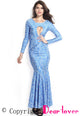 Sexy White Paisley Blue Mermaid Maxi Dress