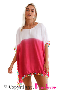 Sexy White Pink Tassel Beach Cover up