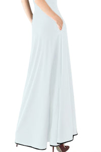 Sexy White Piped Button Embellished High Waist Maxi Skirt