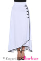 Sexy White Piped Button Embellished High Waist Maxi Skirt