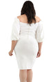 Sexy White Pleated Shoulder Plus Bodycon Dress