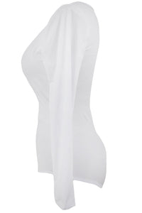 Sexy White Plunge V Neck Long Sleeve Bodysuit