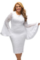 Sexy White Plus Size Bell Sleeves Lace Dress