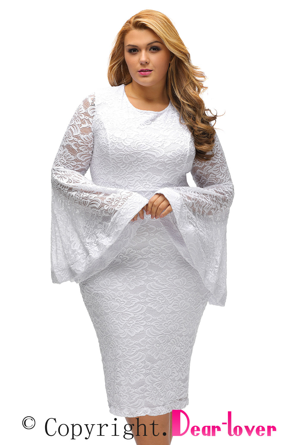 Alfani Plus Size Lace Bell-Sleeve Sheath Dress (Bright White, 24W