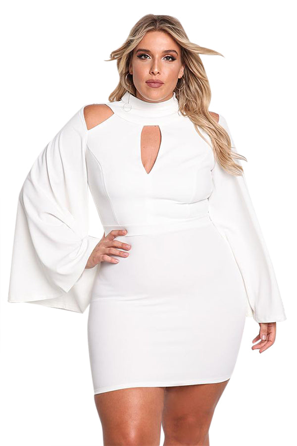 Sexy White Plus Size Bell Sleeves Lace Dress – SEXY AFFORDABLE