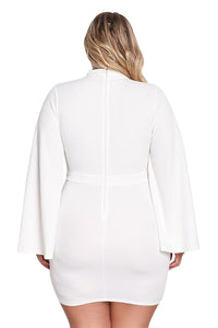 Sexy White Plus Size Cut Out Bell Sleeve Bodycon Dress