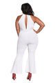 Sexy White Plus Size Cut Out Mesh Trim Flared Jumpsuit
