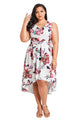 Sexy White Plus Size Flared Floral Hi-Lo Dress