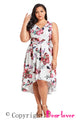 Sexy White Plus Size Flared Floral Hi-Lo Dress
