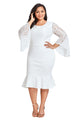 Sexy White Plus Size Lace Bell Sleeve Mermaid Bodycon Dress